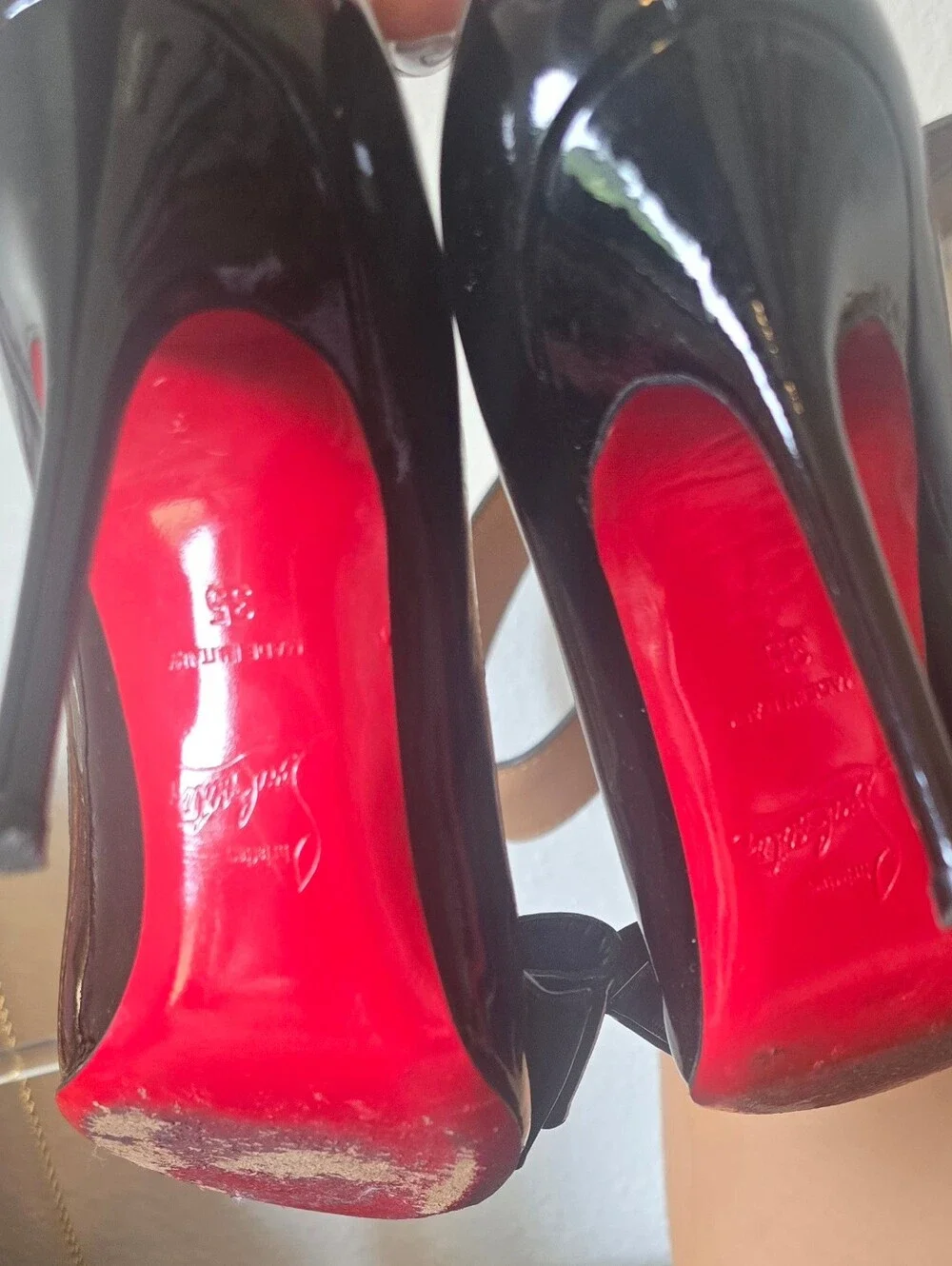 Christian Louboutin Black Patent Bow Peep-Toe Pumps Sz35
